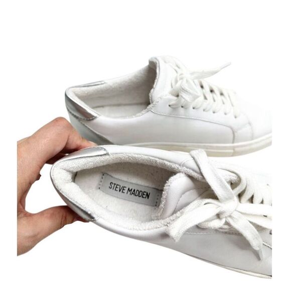 Steve Madden Shoes Size 10 Ravia Sneaker White and Silver Lace Up Rubber Sole - Picture 6 of 9